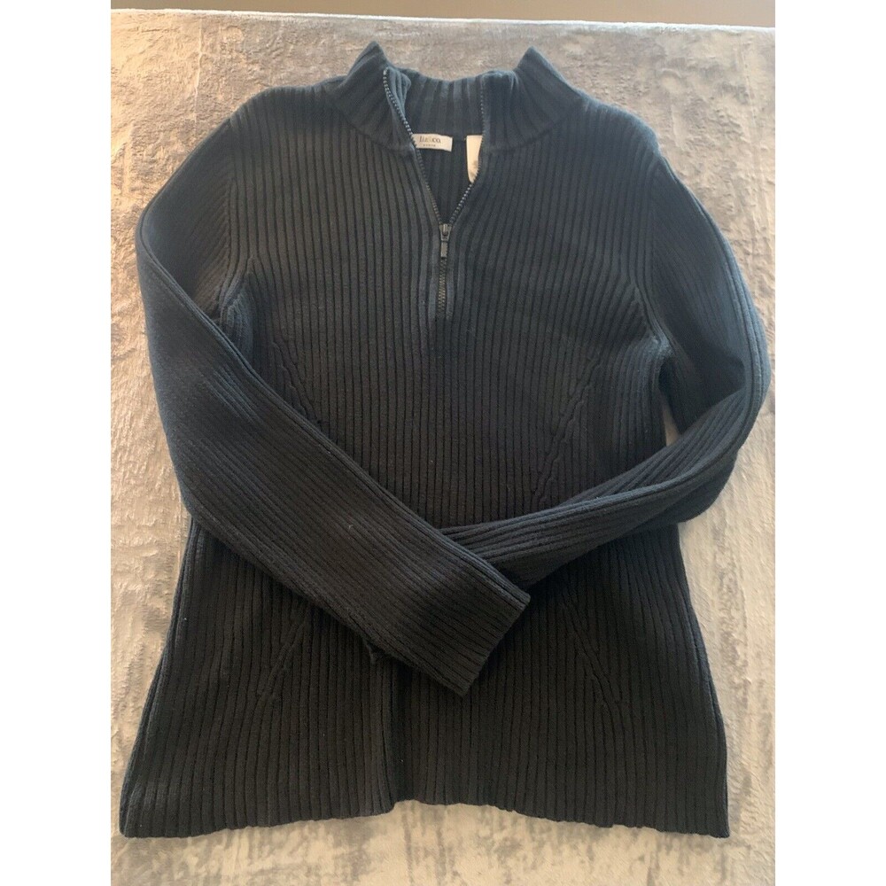 Liz & Co Woman  1X Black 1/4 Zip Pullover Ne Neck Sweater Large Heritage